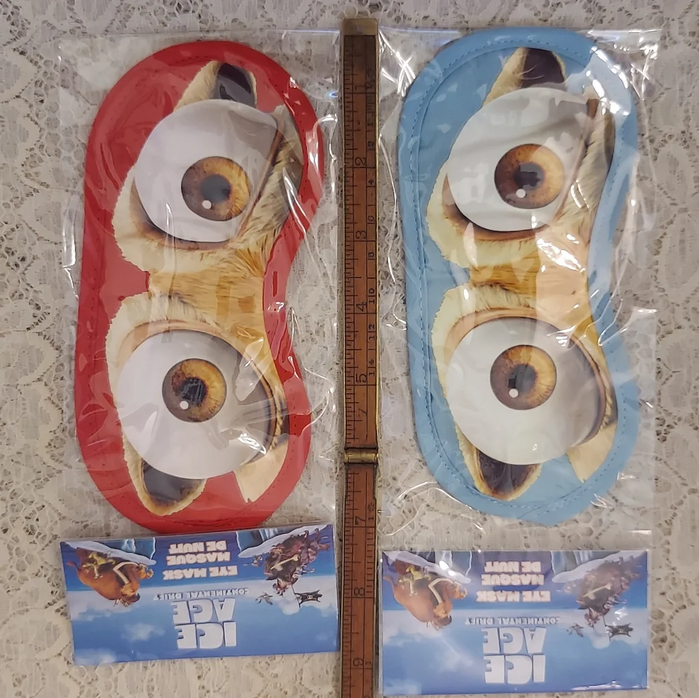 8 Ice Age Eye Mask Blue and Red Scrat Eyes from Continental Drift New in Package